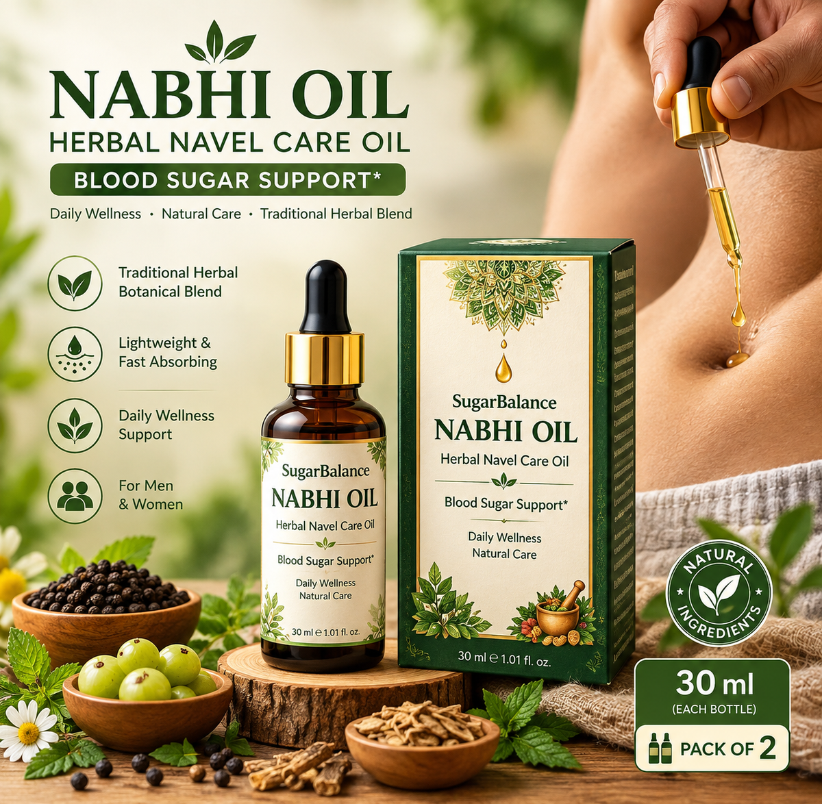🌿 BUY 1 GET 1 FREE – Sugar Balance & Weight Control Nabhi Oil! 🎁